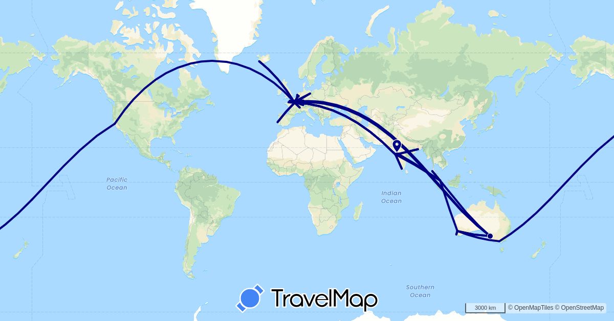 TravelMap itinerary: driving in Australia, Belgium, Switzerland, Germany, France, India, Iceland, Netherlands, Portugal, Singapore, Thailand, United States (Asia, Europe, North America, Oceania)